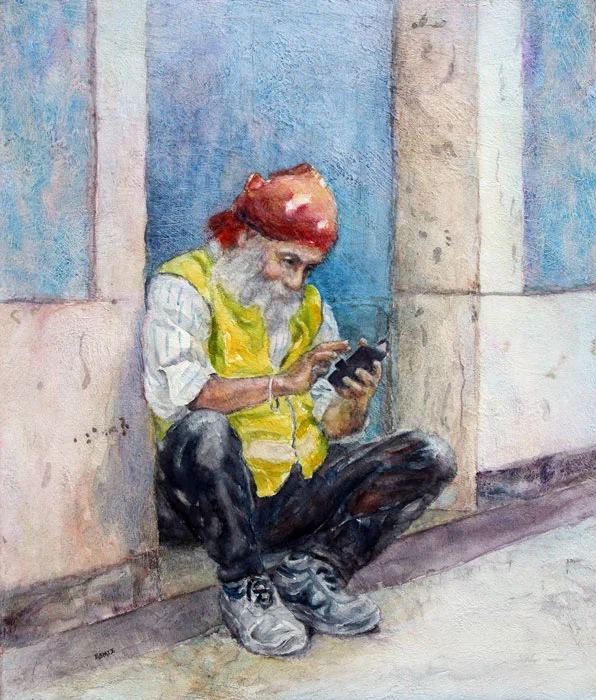 Embracing Change, 2018, 24” x 20”, watercolor on canvas (Painting by Esmie Gayo McLaren)