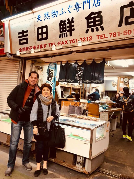 Sandy Daza and Rho Clemente stand outside Yanagibashi Shokudo, home of the second best meal we had in Japan according to the author. (Photo courtesy of Rho Clemente)