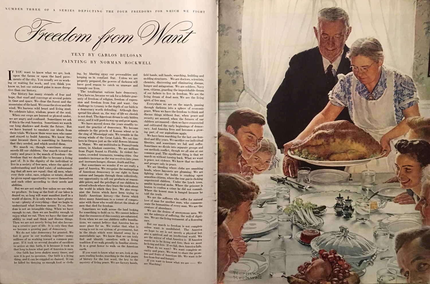 Carlos Bulosan’s "Freedom from Want" Essay Spread in the Saturday Evening Post.