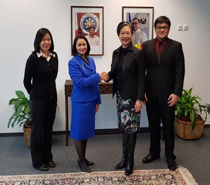 Ambassador to Austria Maria Cleofe R. Natividad (second from the left) and IAEA Division Director Dr. Jane Gerardo-Abaya (second from the right) join Consul General Deena Joy Amatong (left) and Vice Consul Allen Carillo (right). SOURCE: DFA