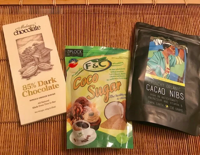 Products of the Philippines featured in this recipe: Davao Malagos Dark Chocolate, Coconut Sugar, Cacao Nibs (Photo by Voltaire Gungab)