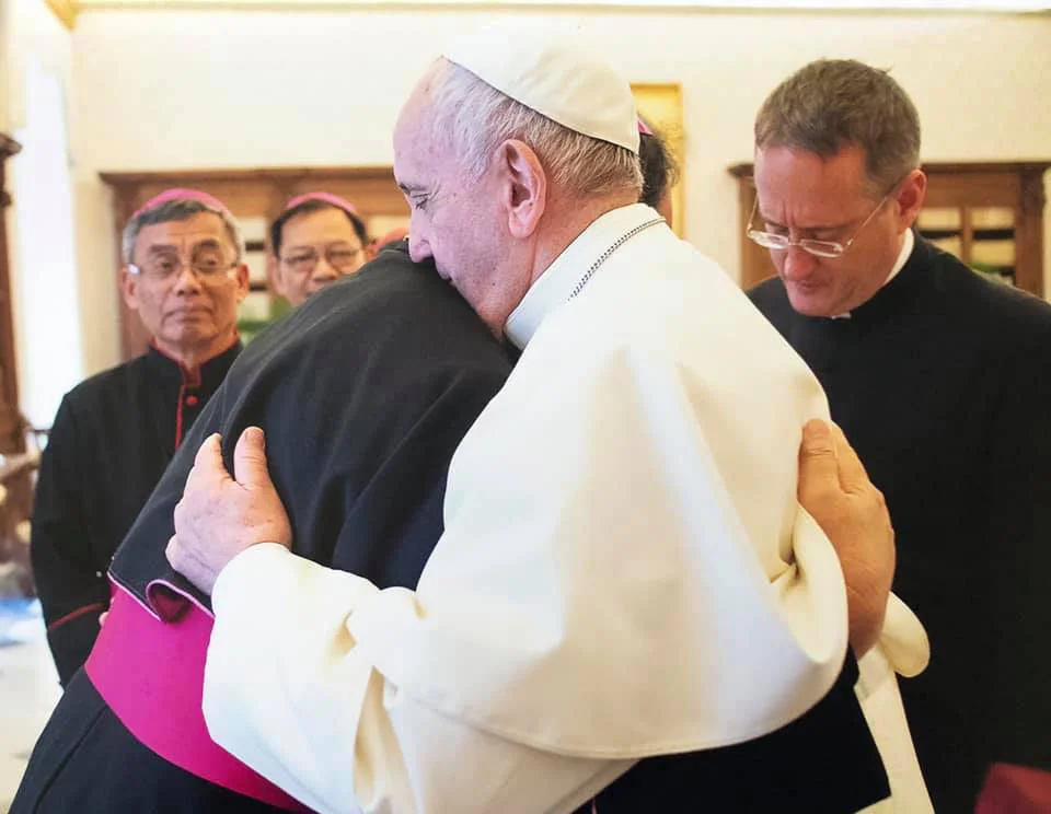 Pope Francis giving Caloocan Bishop Pablo Virgilio David his special blessing.