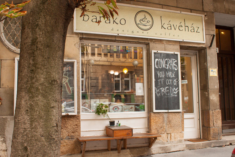 The coffeehouse occupies a studio-sized storefront on a shady side street. (Photo by Bruno Koch)