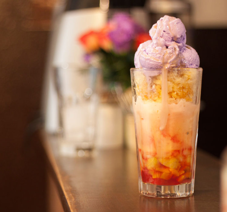 The halo-halo at Barako Kávéház is topped with three scoops of homemade ube ice cream. (Photo by Bruno Koch)