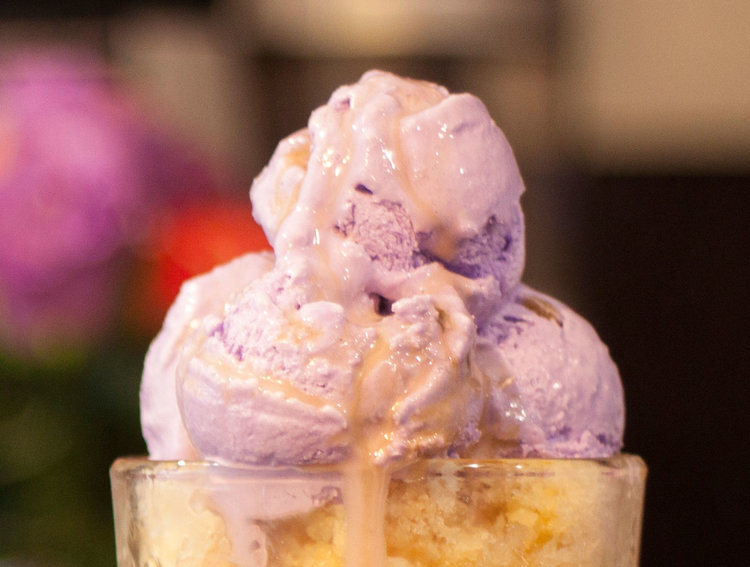 The halo-halo at Barako Kávéház is topped with three scoops of homemade ube ice cream. (Photo by Bruno Koch)