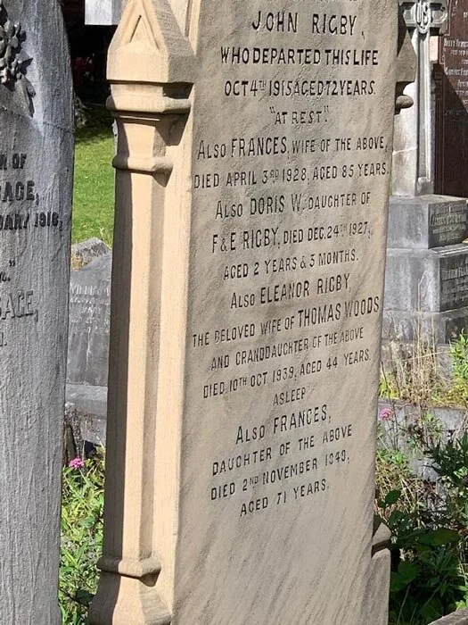 The Rigby family gravestone (Photo courtesy of Lloyd LaCuesta)