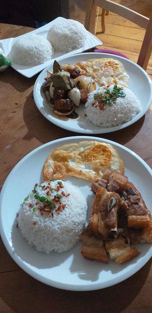 The restaurant serves hearty breakfasts, like this lechon kawali silog, to Filipino tourists staying in the Little Manila hostel upstairs. (Photo courtesy of Little Manila)
