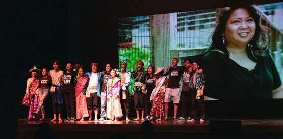 Members of the Little Manila Dance Collective in a performance at Delta College in Stockton. The performance was dedicated to Dr. Dawn Mabalon who tragically lost her life in Hawaii. (Photo by James Sobredo)