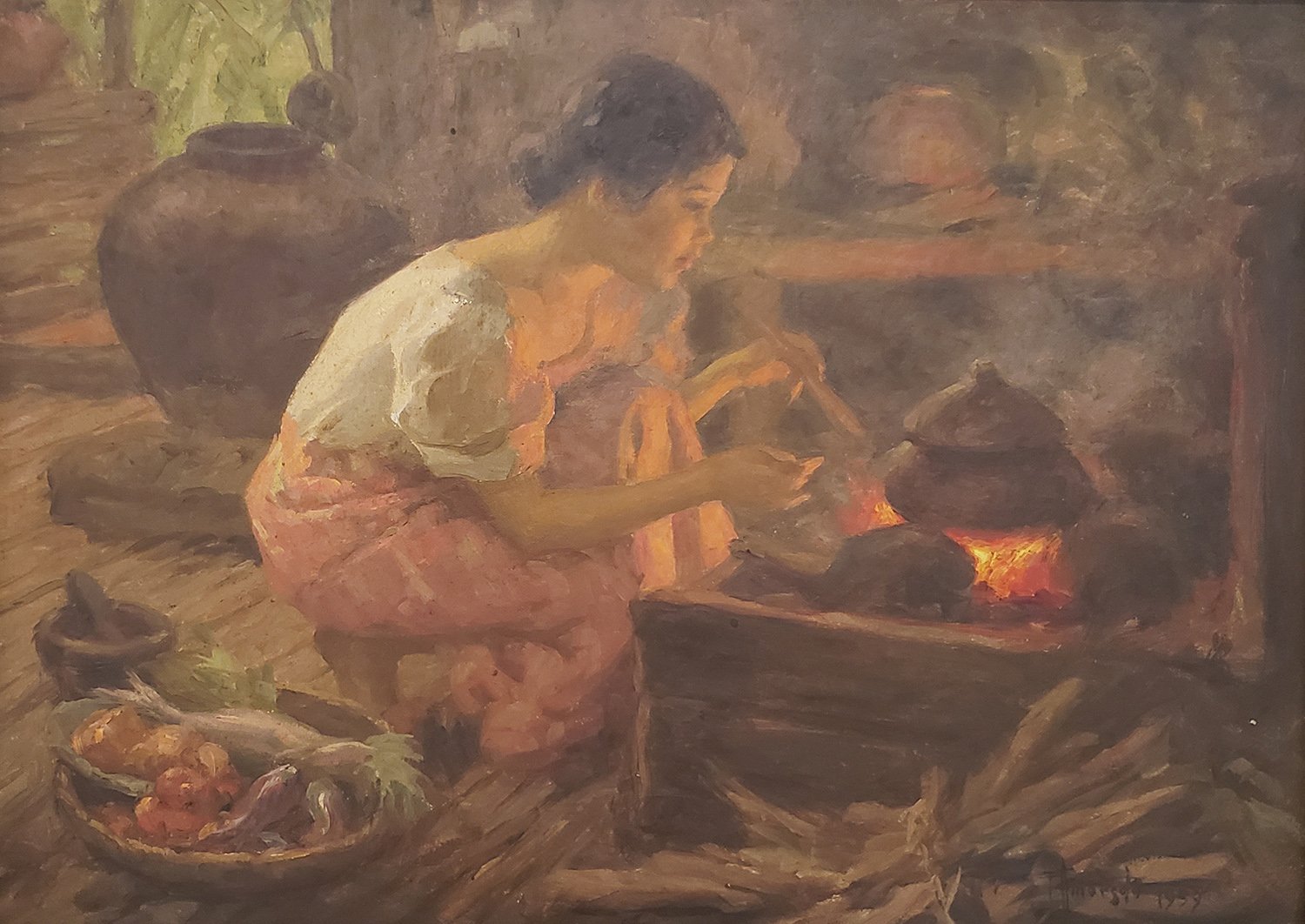 "Woman Cooking in the Kitchen" by Fernando Amorsolo