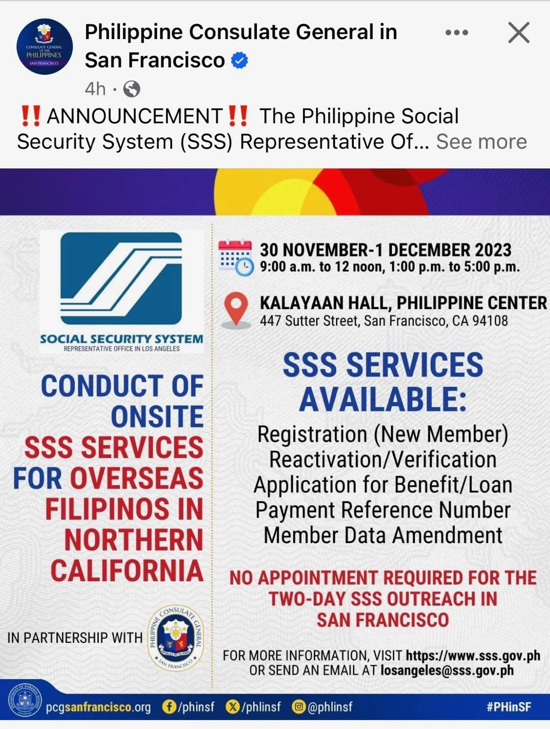 Conduct of SSS for Overseas Filipinos in Northern California