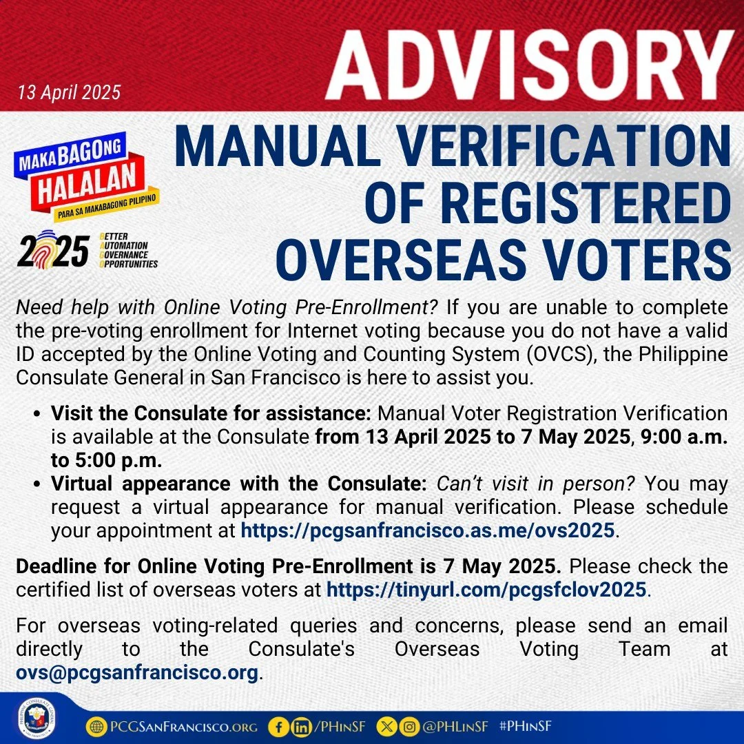 Advisory: Manual Verification of Registered  Overseas Voters