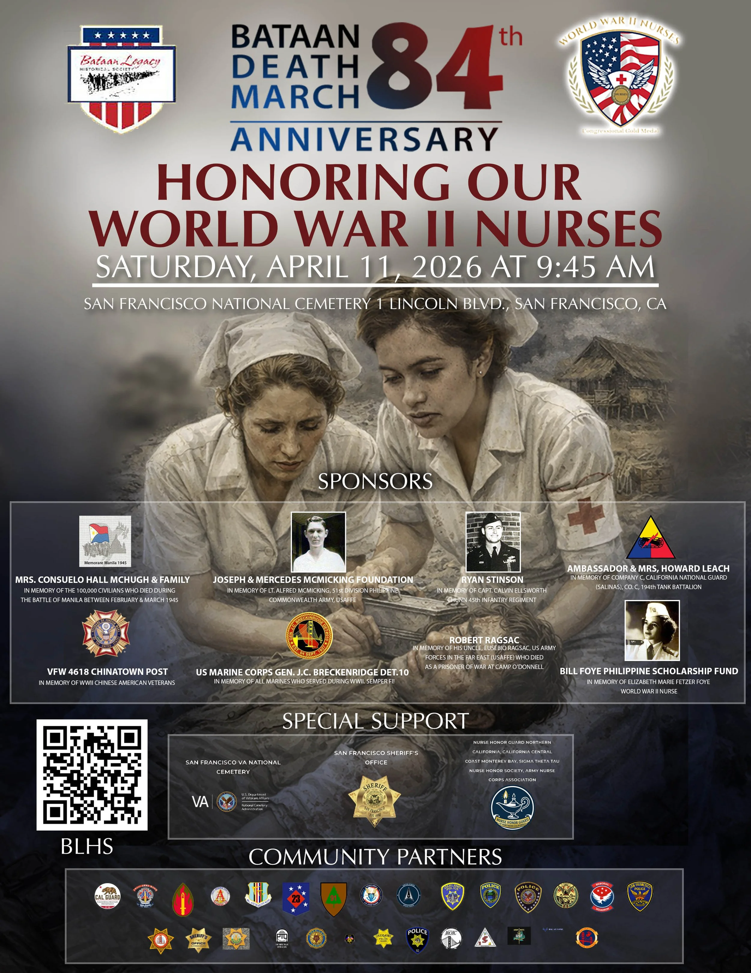 Bataan Death March 84th Anniversary on April 11, 2026 at SF National Cemetery  “Honoring Our WWII Nurses”