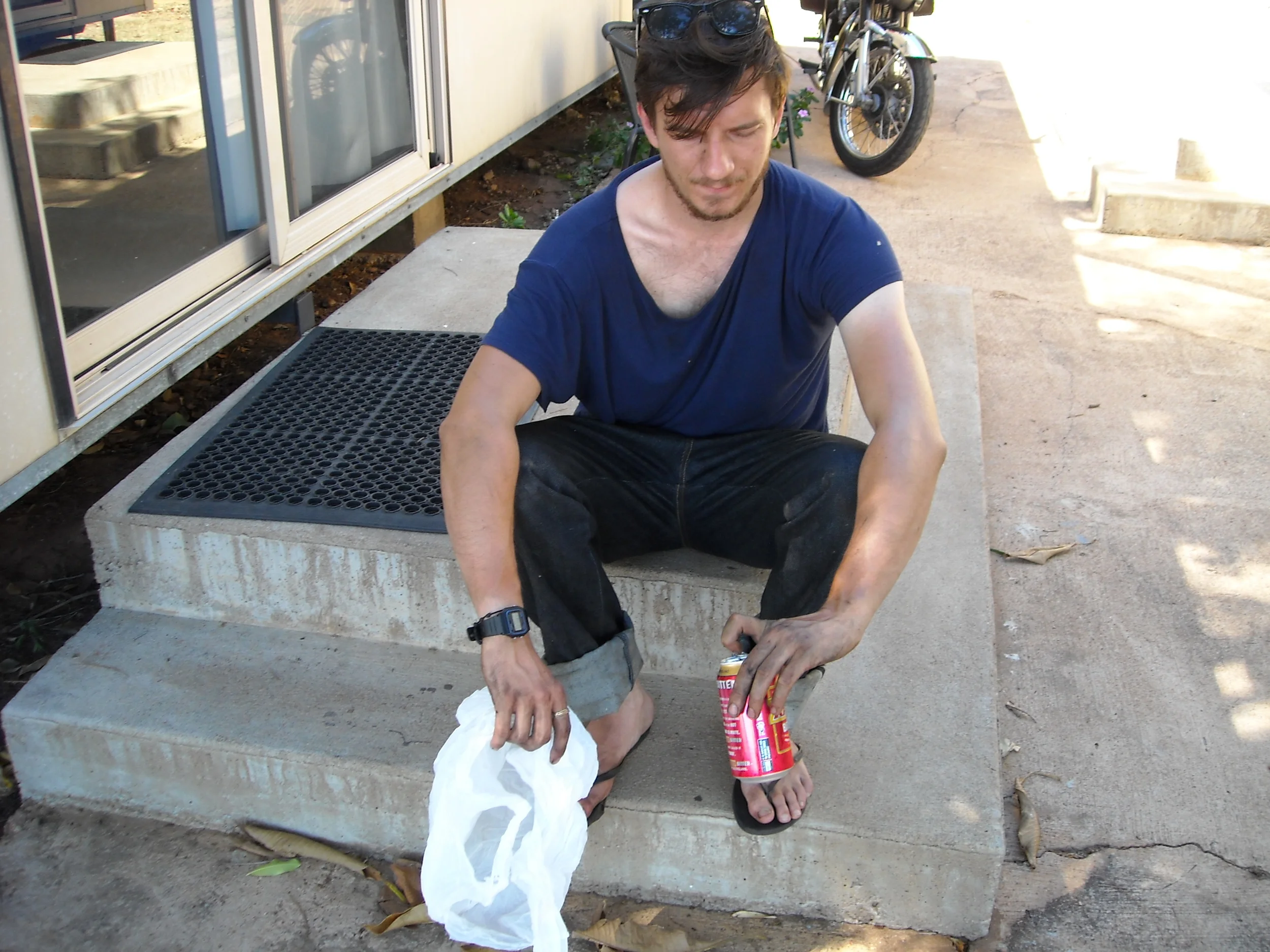 My bike was going nowhere. Dad handed me a beer. 