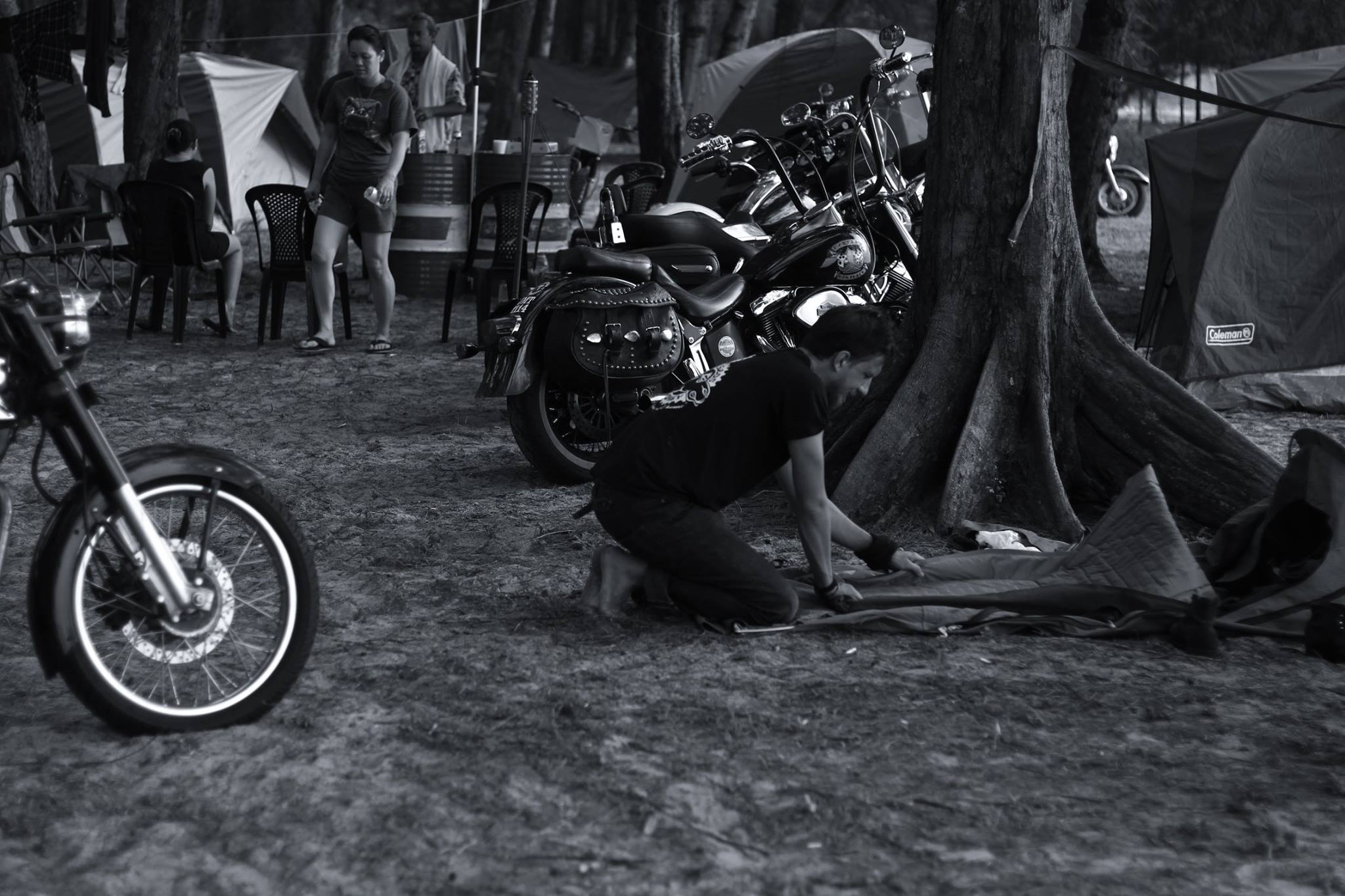 Rolling up my swag and sleeping mat on the East Coast of Malaysia - Photo from http://beeskneesbobber.tumblr.com/ 