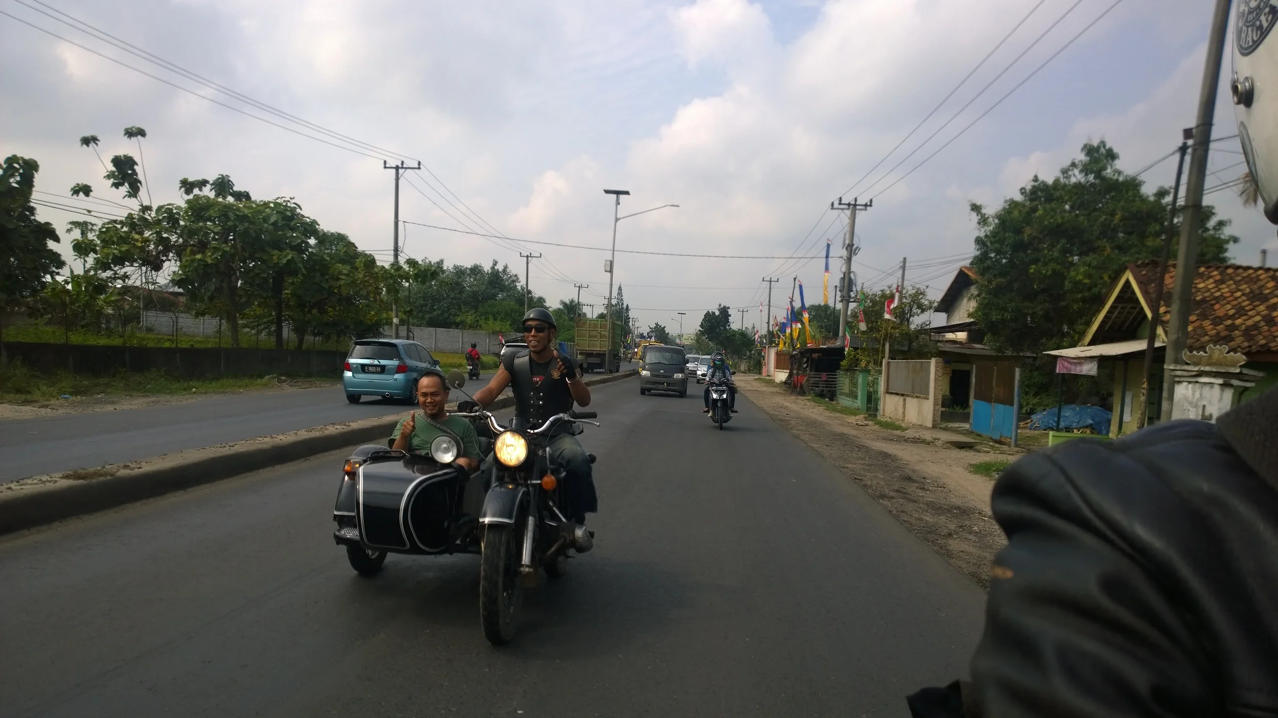 Teddy rocking out in another sidecar