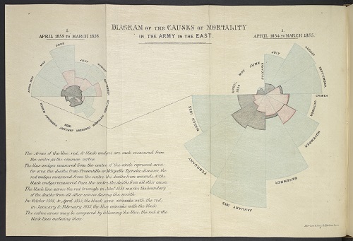   Diagram of the Causes of Mortality in the Army in the East Florence Nightingale. Notes on matters, affecting the health, efficiency and hospital administration of the British Army. London, 1858.    Copyright © The British Library  