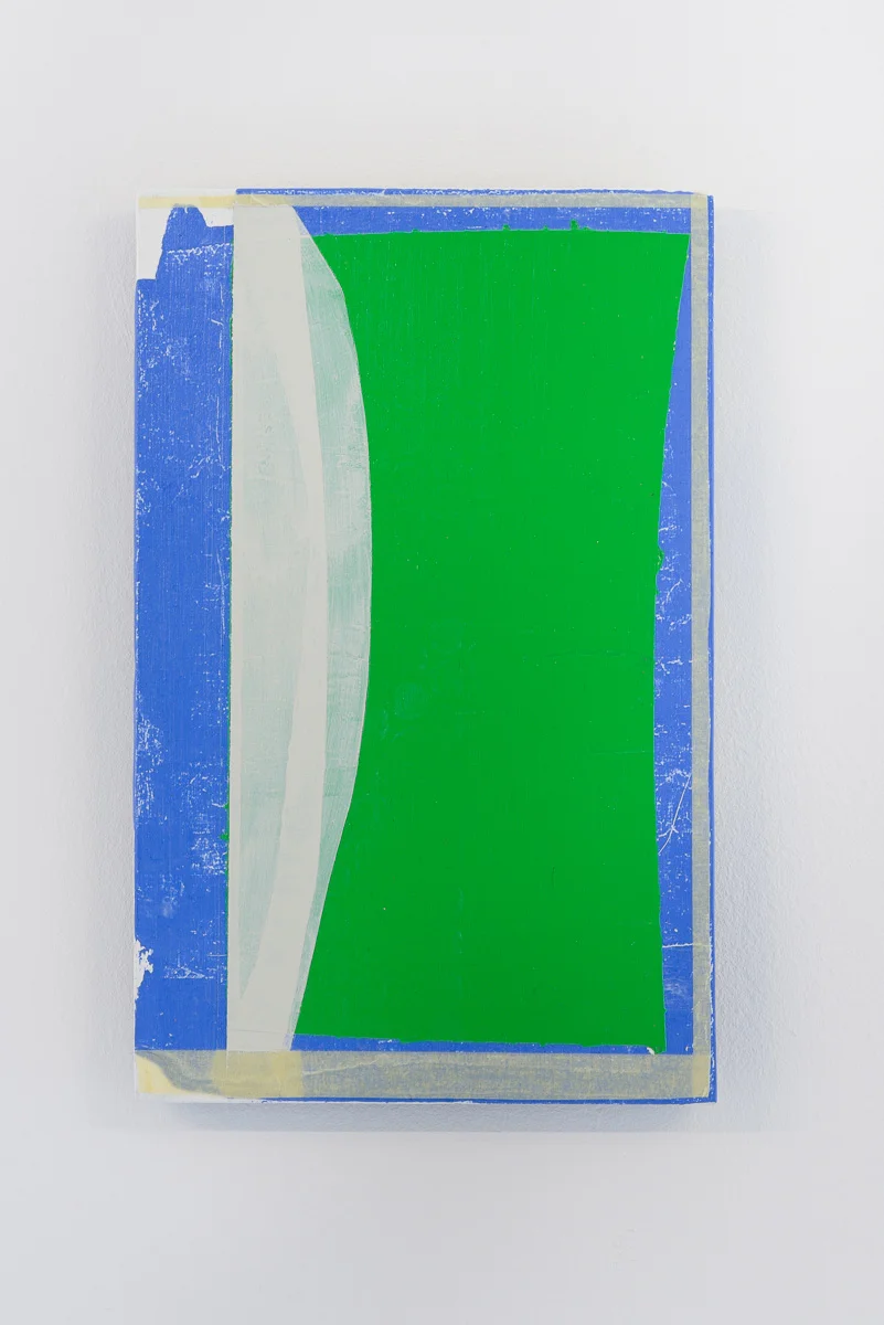 3. Christopher Green. 2013 Emulsified acrylic, tape, acrylic and gesso on birch panel 24 x 15 x 1.8 cm