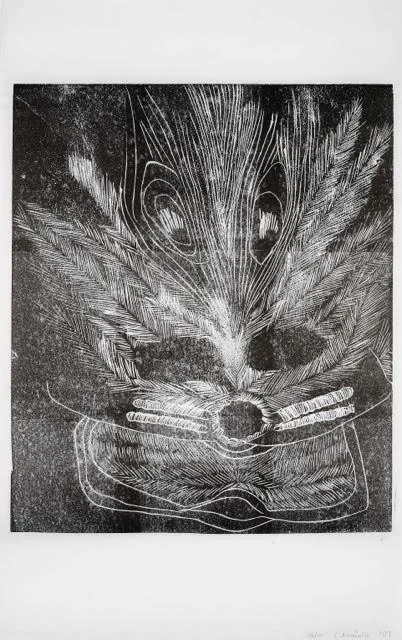 Caroline Achaintre, Peacock with my Eyes. lino cut print. 63 x 40.5 cm. Edition of 10. 200
