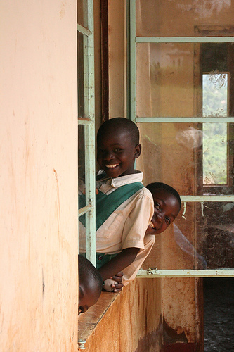 C hildren saying hi at the Obede School in Kisumu region of Kenya.