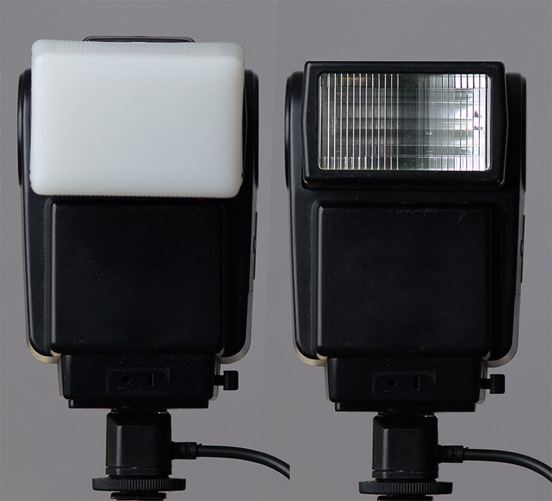 Adding a diffuser directly onto the flash does not increase the size of the light. It just spreads the light out to cover more area at lesser intensity