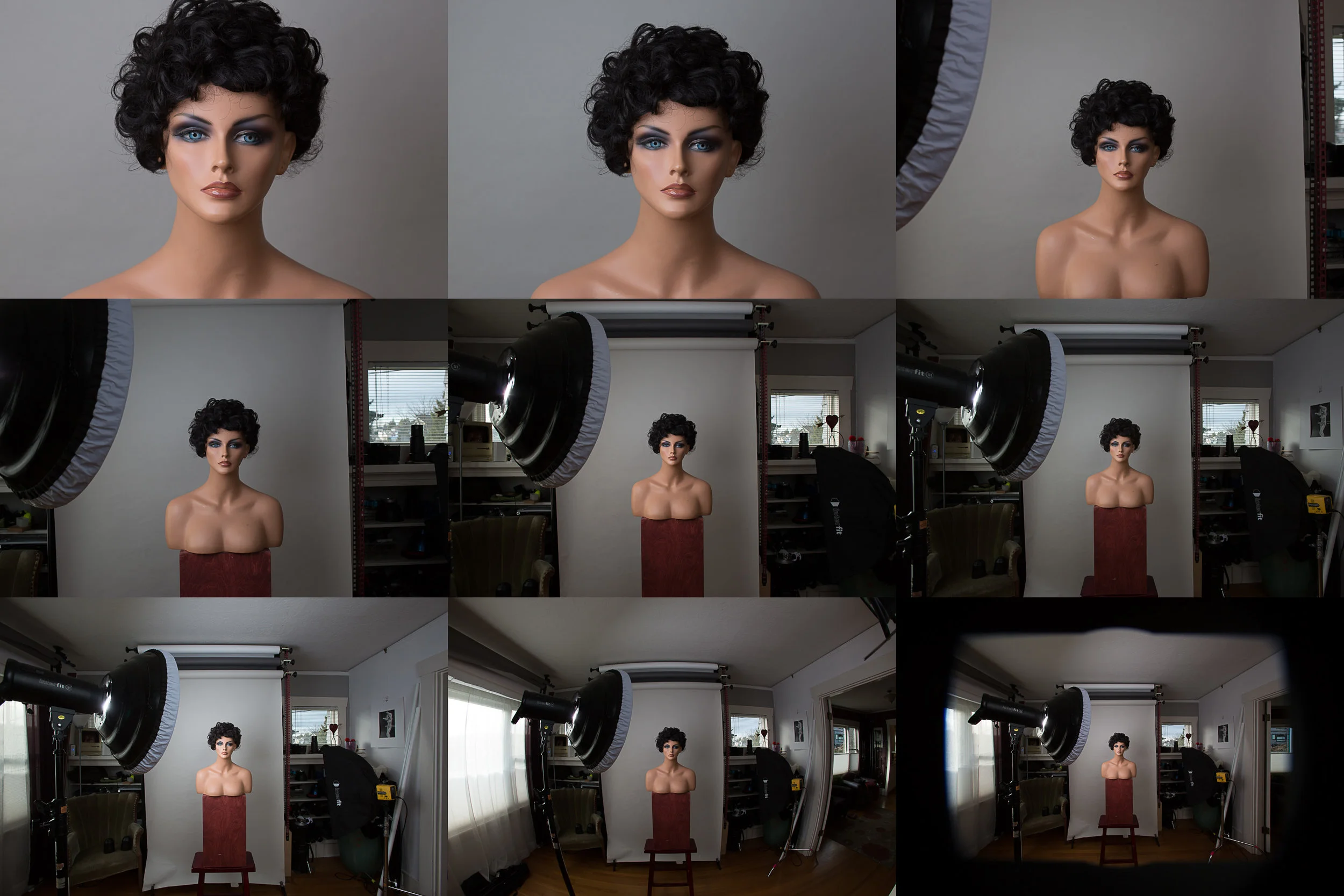 100mm, 85mm, 50mm, 35mm, 24mm, 20mm, 15mm, and 10mm from the same camera position 58 inches from the subject