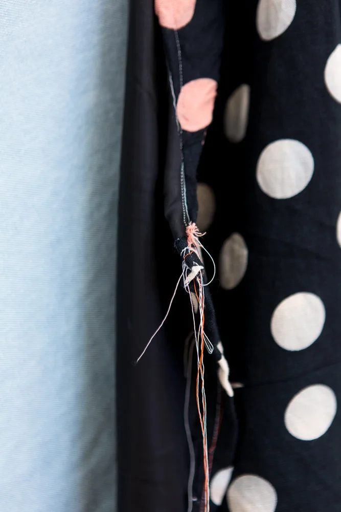 4. James Viscardi Polka Dot Blazer w: Denim Shirt, 2014 Linen, Cotton, Silk, Denim 172cm x140cm (detail).jpg