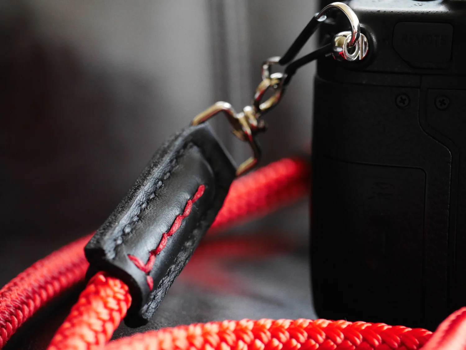 The leather end is stitched into the polyester strap, ensuring a rock-solid hold. 