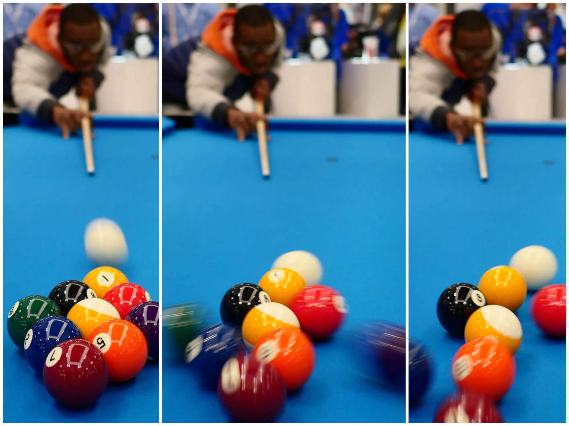 Three frames from a shot in 4K Photo Mode… deliberately shot at 1/15th second, the feature allows you to get the exact frame you want