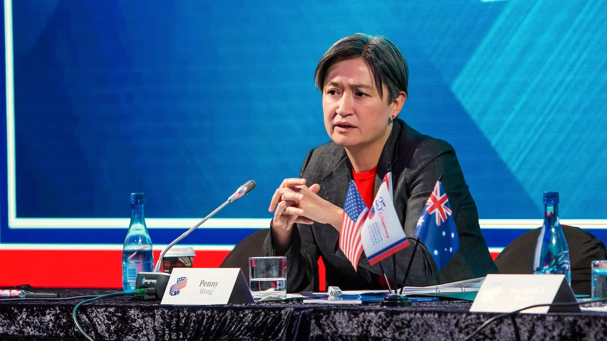 Senator Penny Wong speaking at an international summit