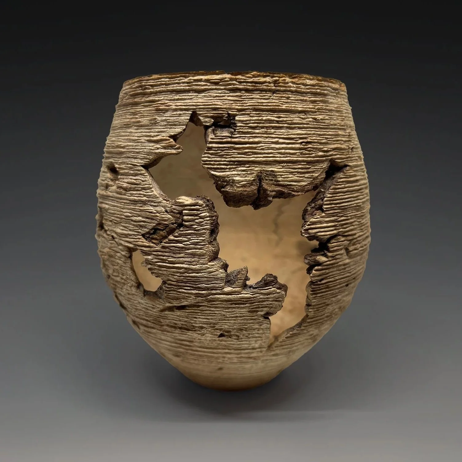 Erosion textured spalted maple vessel with natural voids