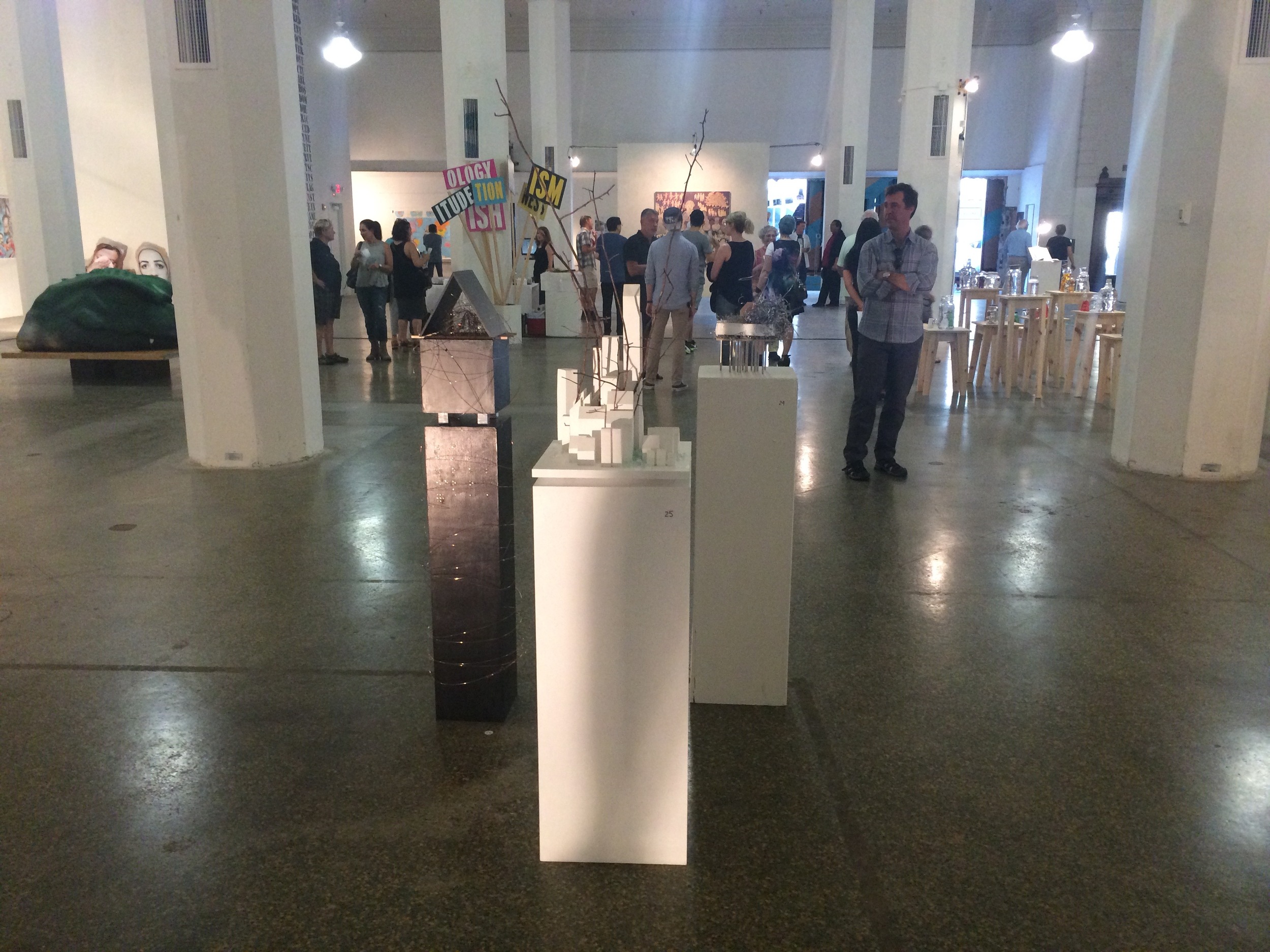 Above, my three sculptures in Re:Formation in Toledo. Left to right: Reactor, The City, Excerpt #6. Below are some more images from the opening reception.