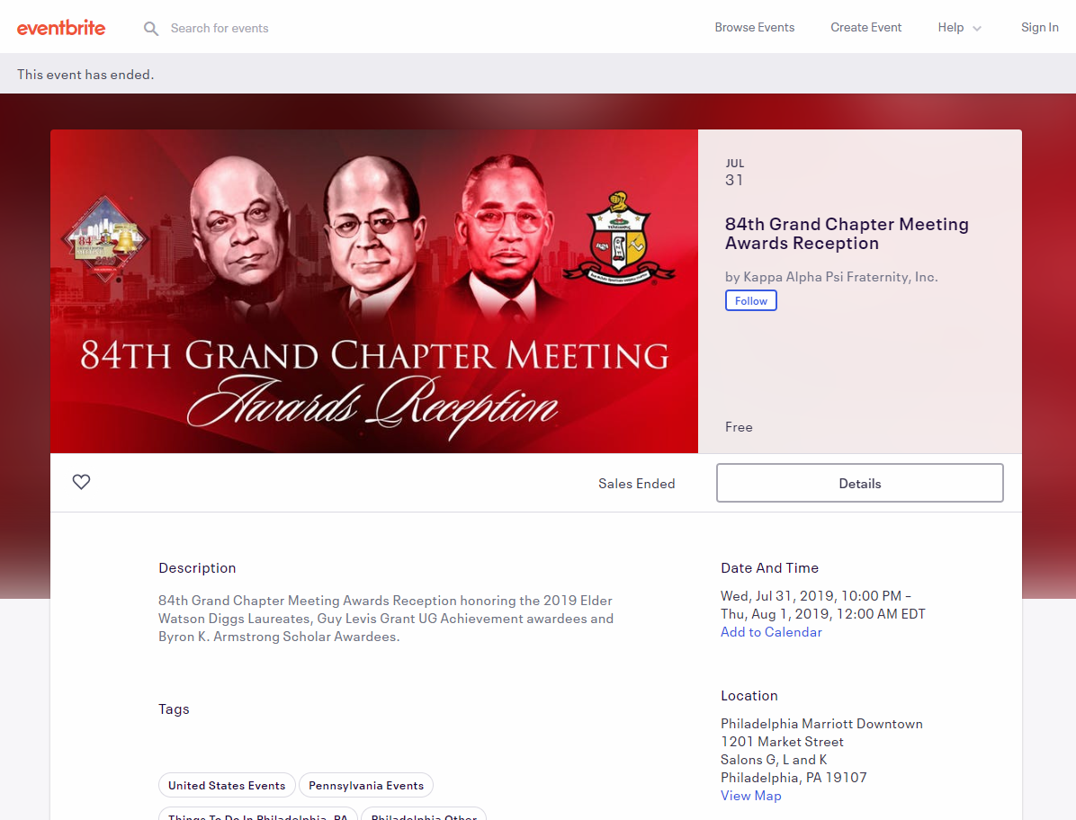Eventbrite Page with banner.