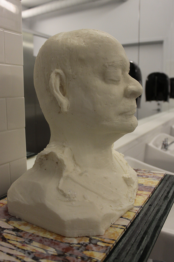   Soap bust of Ric Petry , 2013, cast soap of Ric Petry, director of CCAD’s MFA programs, 20” x 18” x 7” and variable with use 