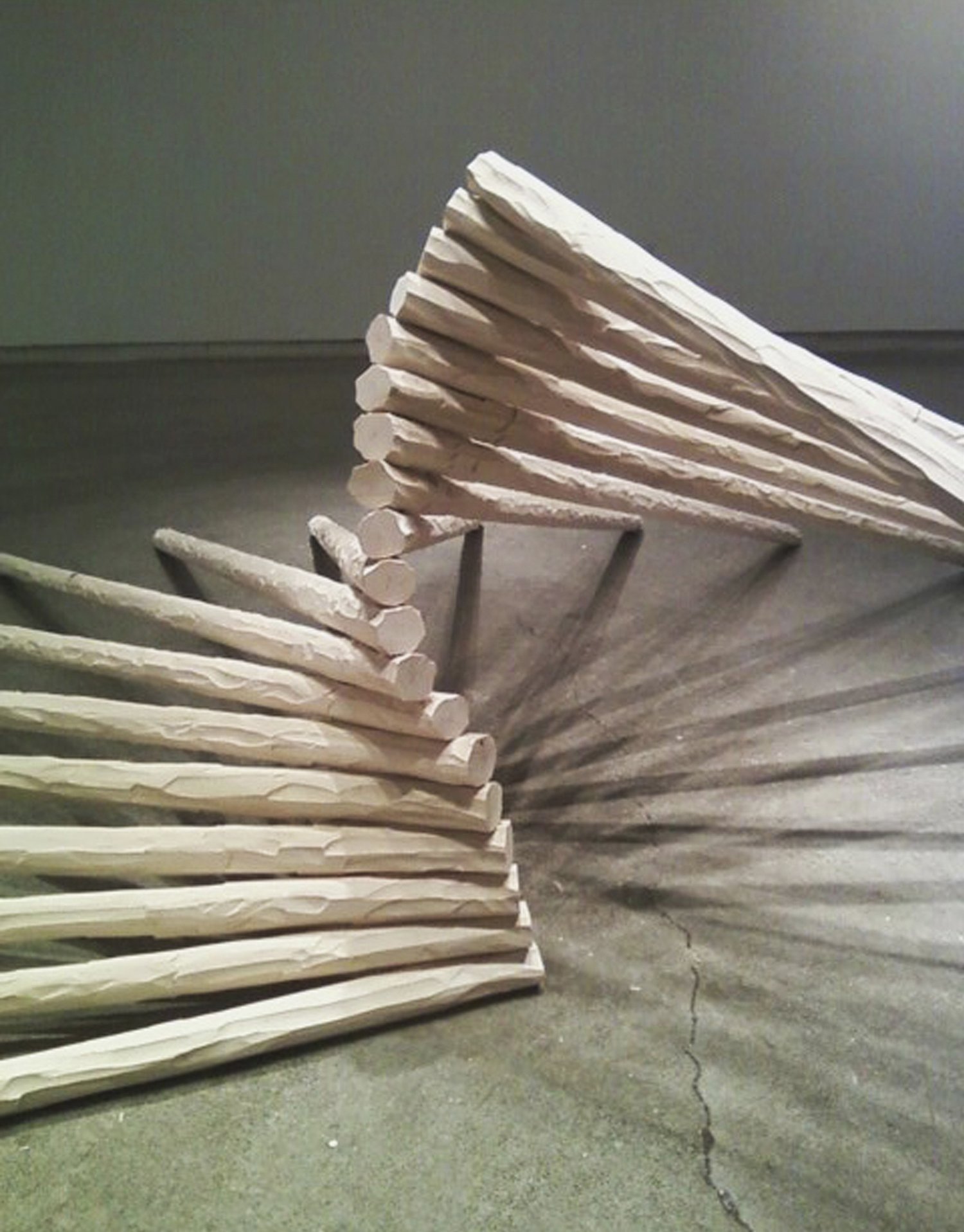  Untitled (detail, stacked dowel jointed spiral), 2011, poplar wood, 3’ x 12’ x 7’  