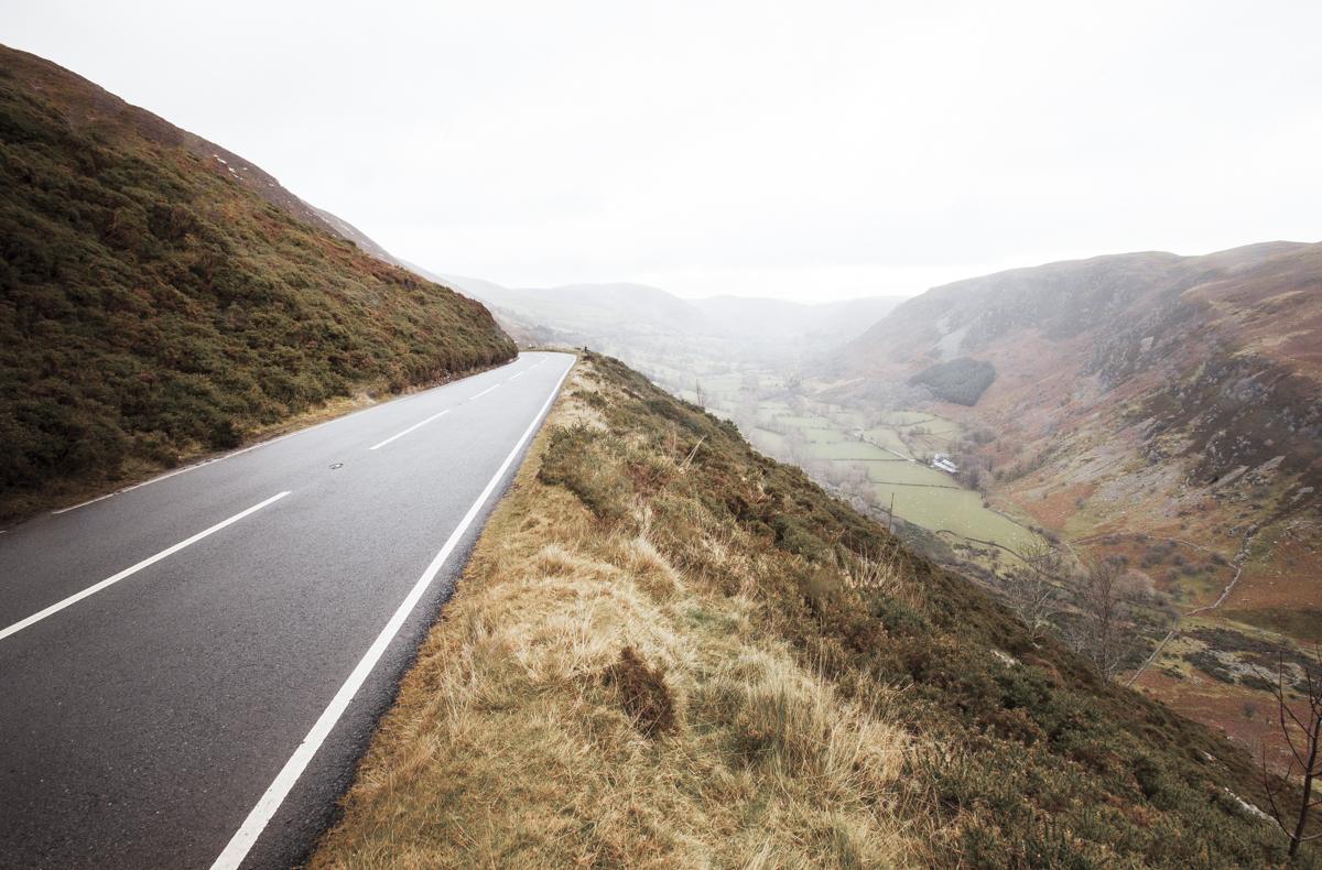 Climbing roads through the mountains of Denbighshire, Wales.