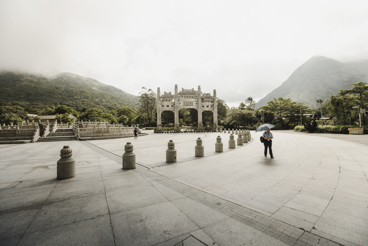 The almost desolated Ngong Ping Piazza in the early morning.