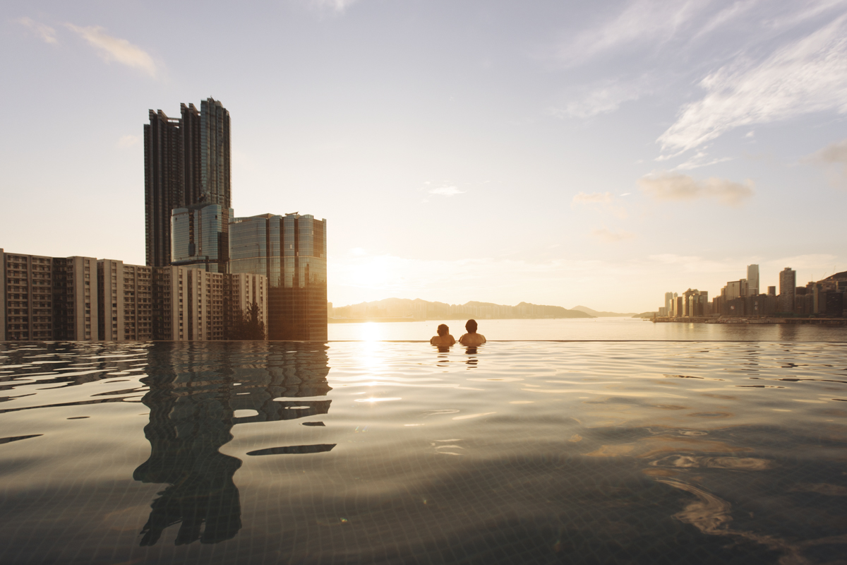 Enjoying a sunrise, while relaxing in the 82-foot-long infinity outdoor pool.