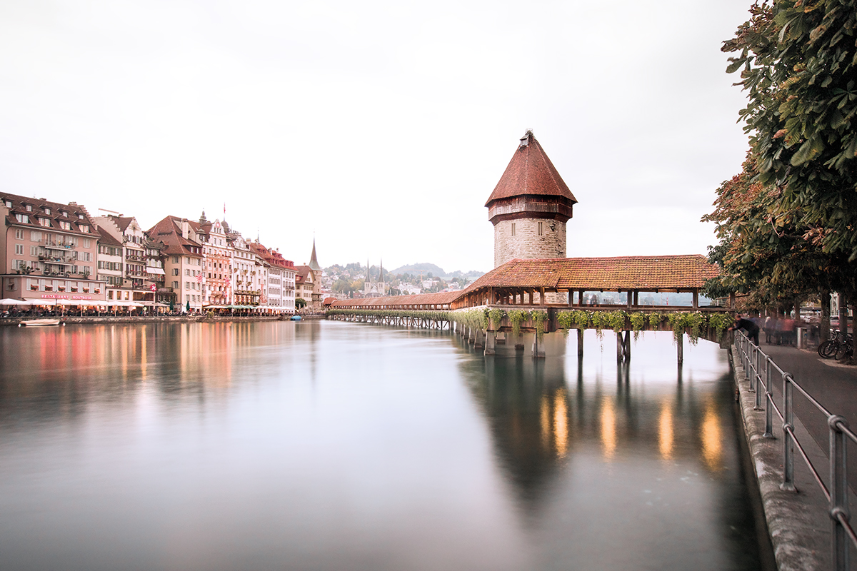 The famous and romantic Chapel Bridge of Lucerne.