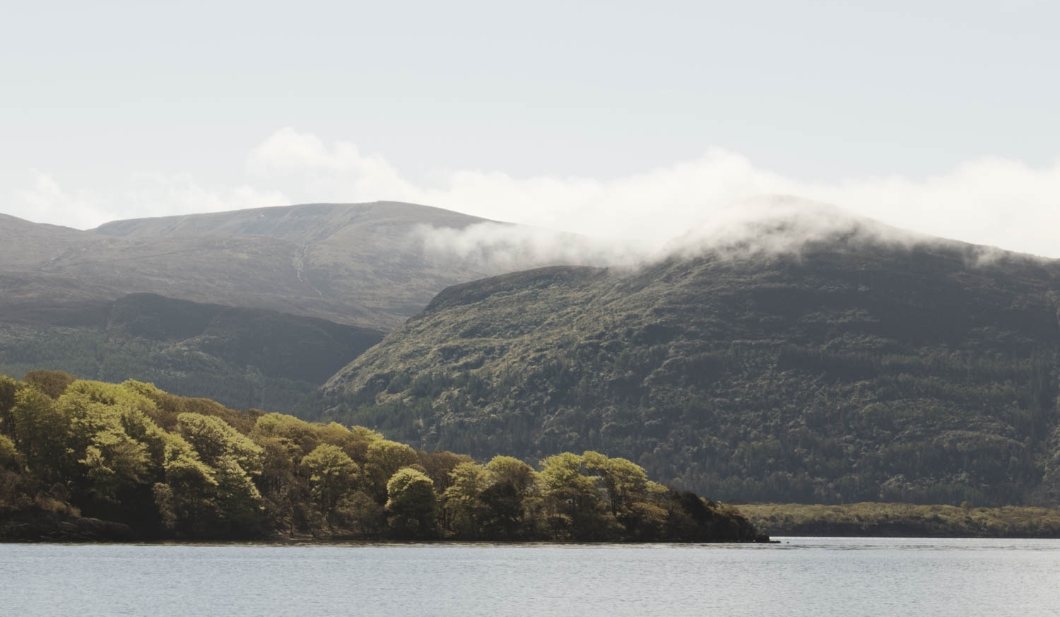 View towardsthe mountains on Lough Leane, meaning "lake of learning". It is the largest of the three lakes of Killarney.