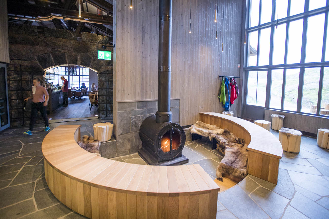 Warm up in the winter at this cosy fireplace