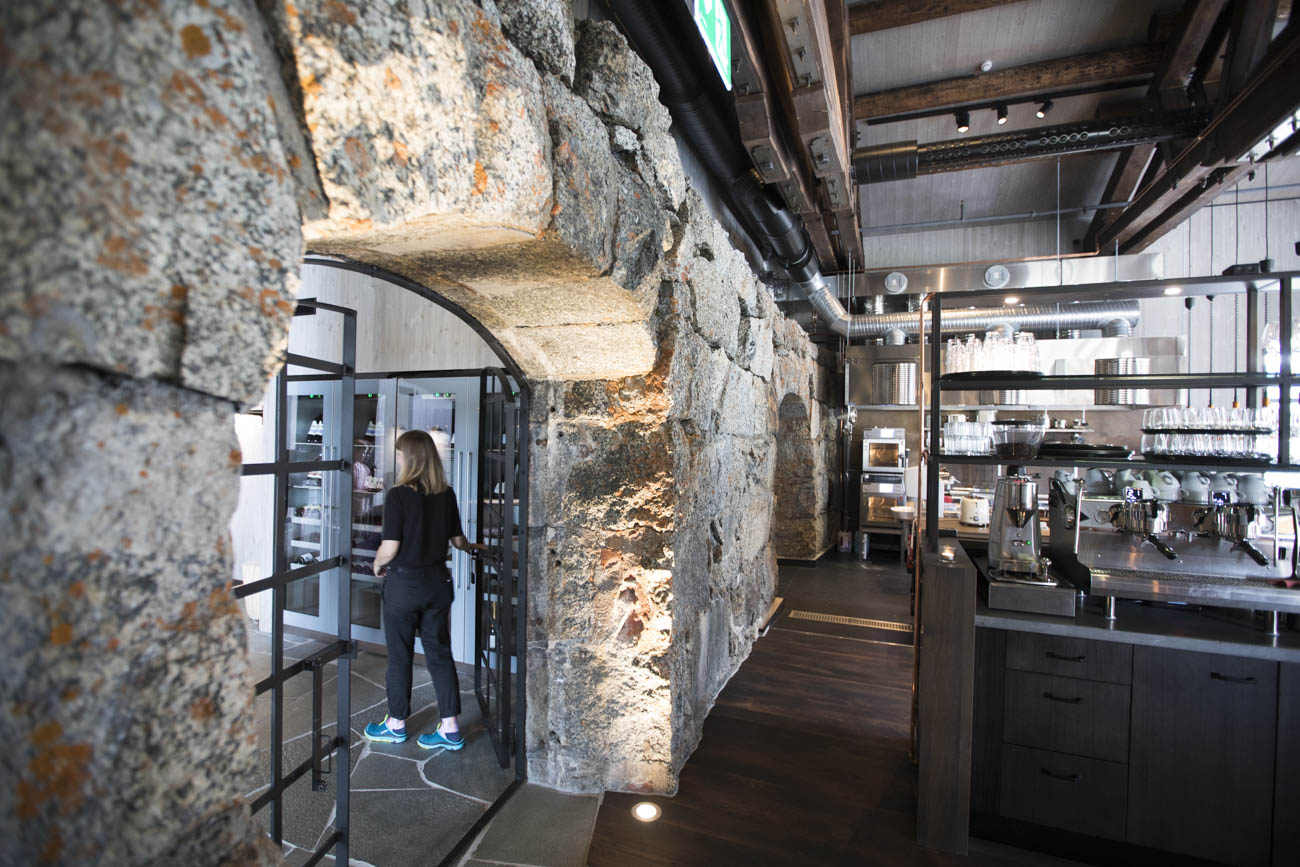 Part of the old roundhouse semi-circular wall through the building