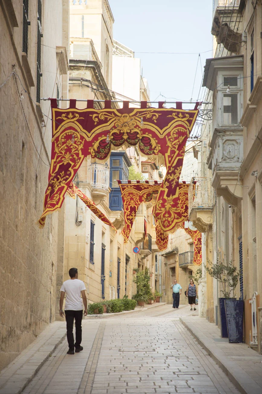 Flags during the celebration of The Feast of Saint Dominic in Birgu