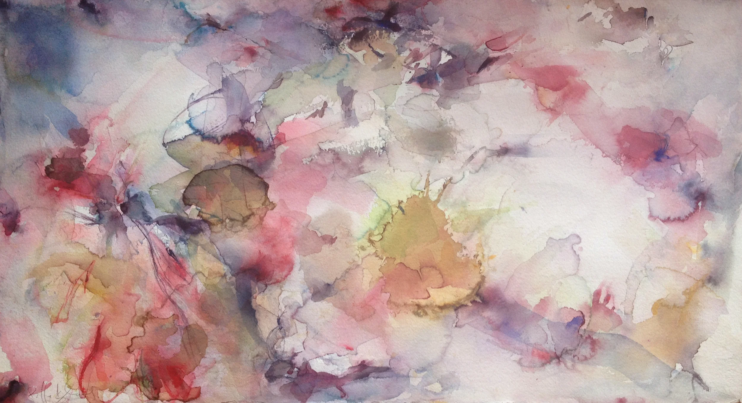 Mate. Watercolor, yerba mate, murex. 30" w x 16" h