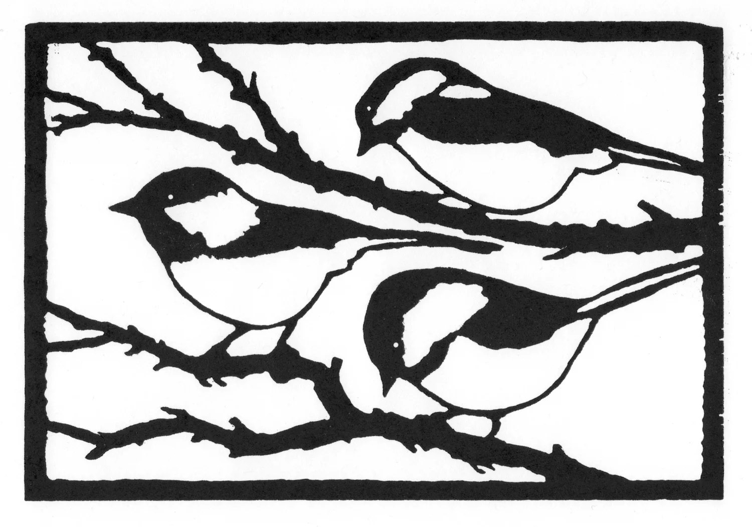 Chickadees • © Fred Montague $48 • image 8 x 5.5 • mat 14 x 11 Edition size: 88 • status: available