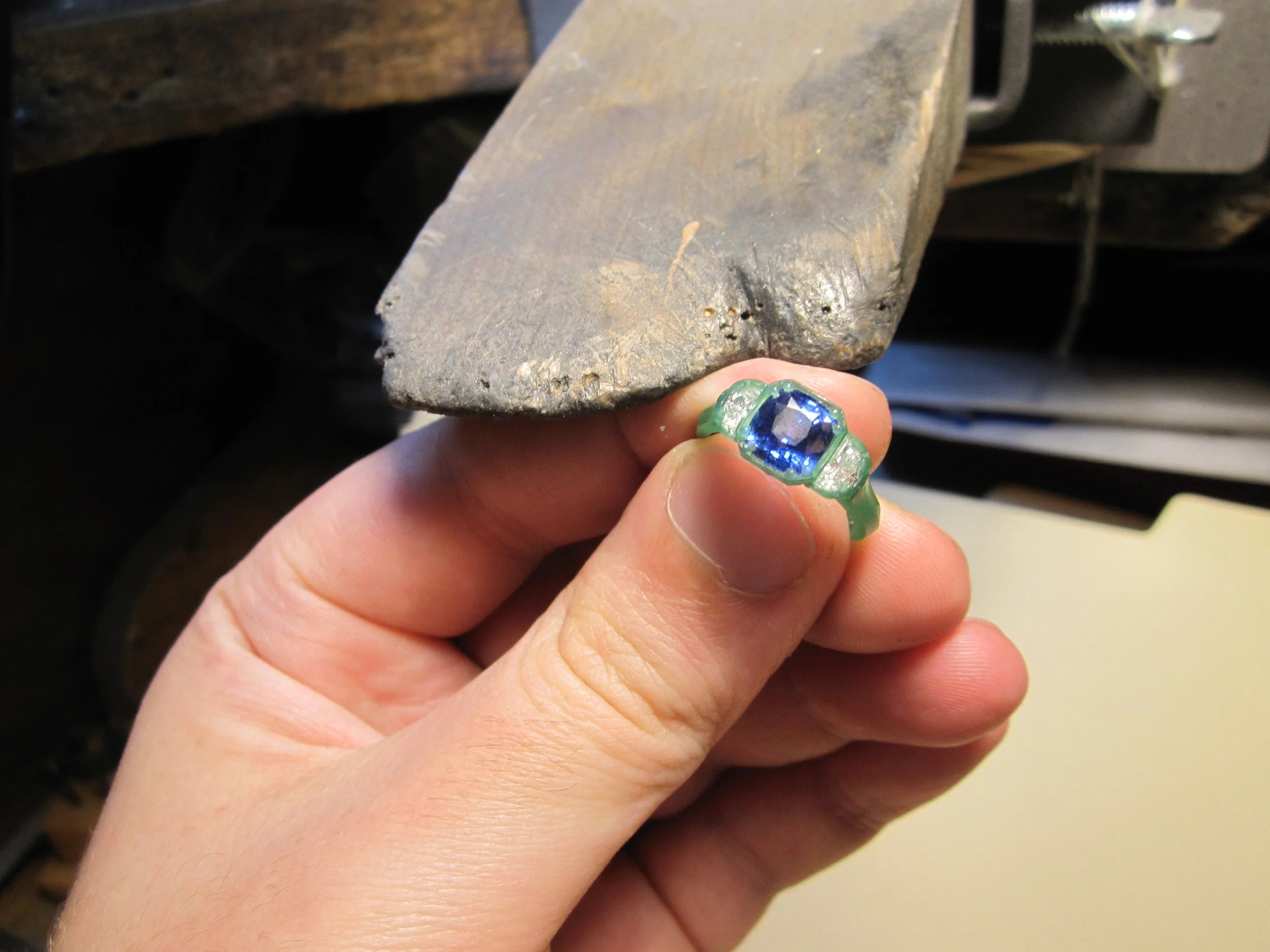 wax model with stones, top view