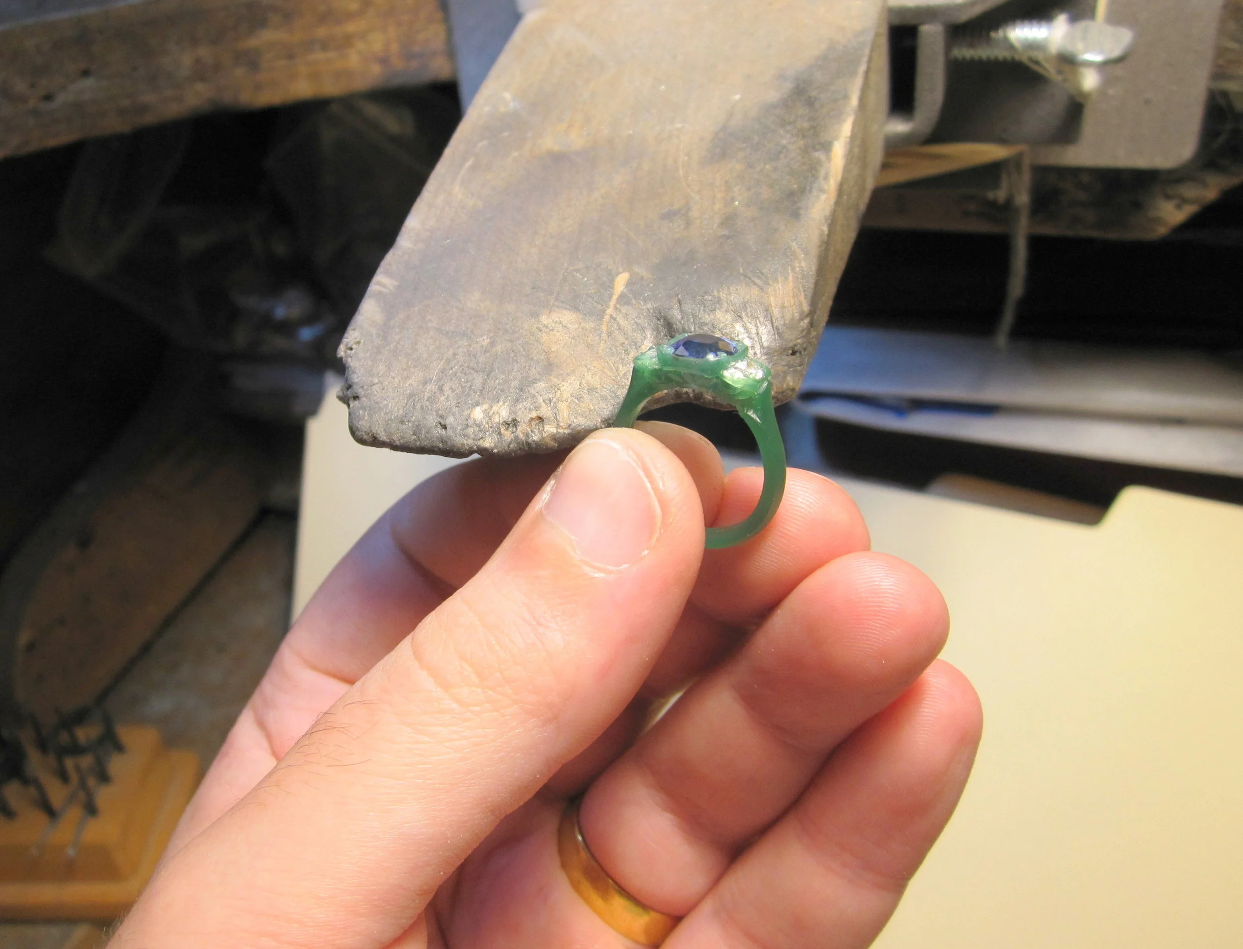 wax model with stones, side view