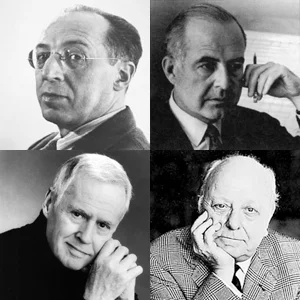 Clockwise from top left: Aaron Copland, Samuel Barber, Virgil Thomson, Ned Rorem