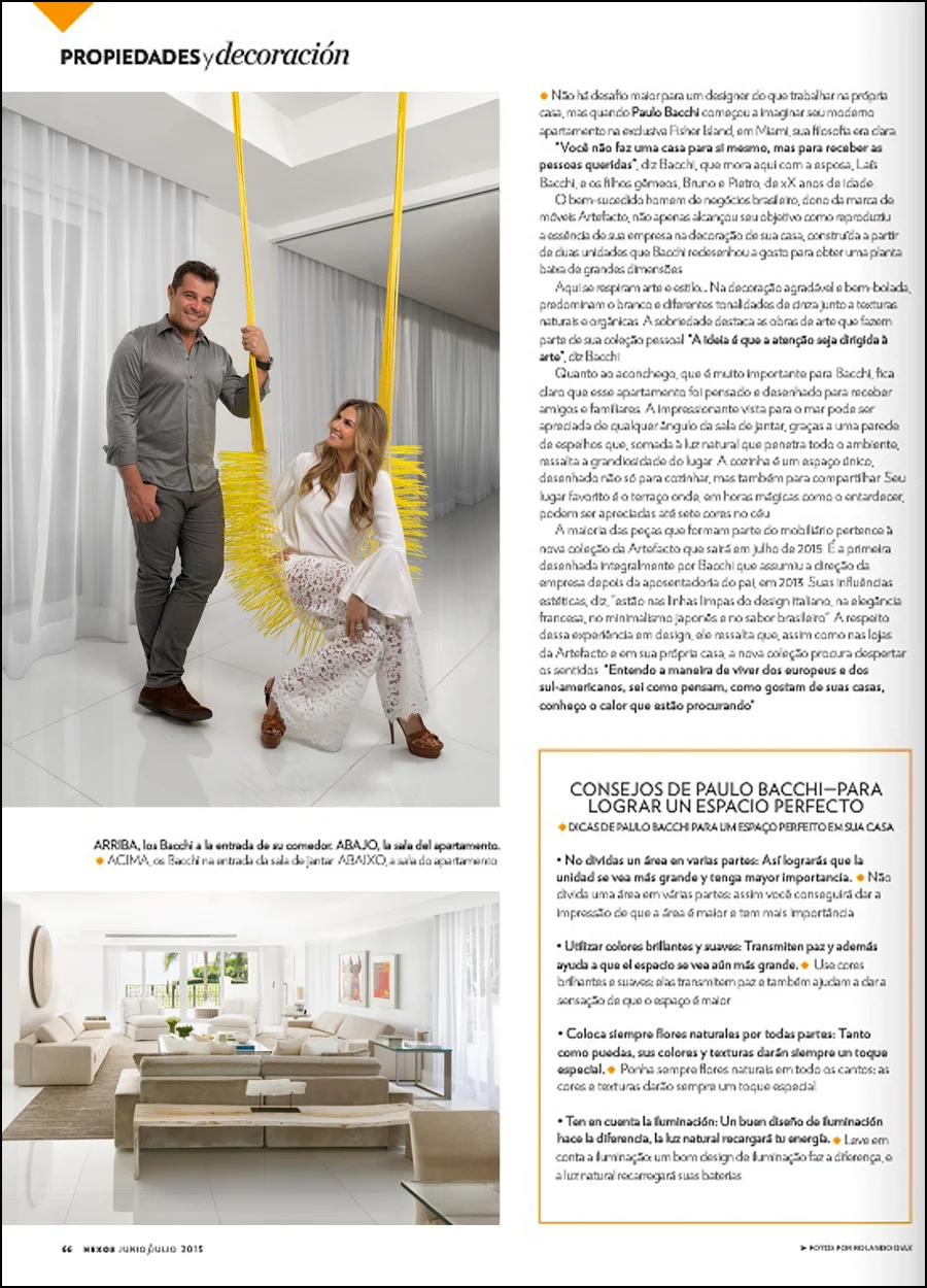 Rolando Diaz Photography, Miami Based travel photographer, Interior design Photography, Architectural Photography, Miami Beach, American Way, American Airlines, Travel, Magazine, Tearsheets, Sand, Beach, Sun, Fun, Nexos Magazine, Artefacto, Paulo Bacci, Fisher Island