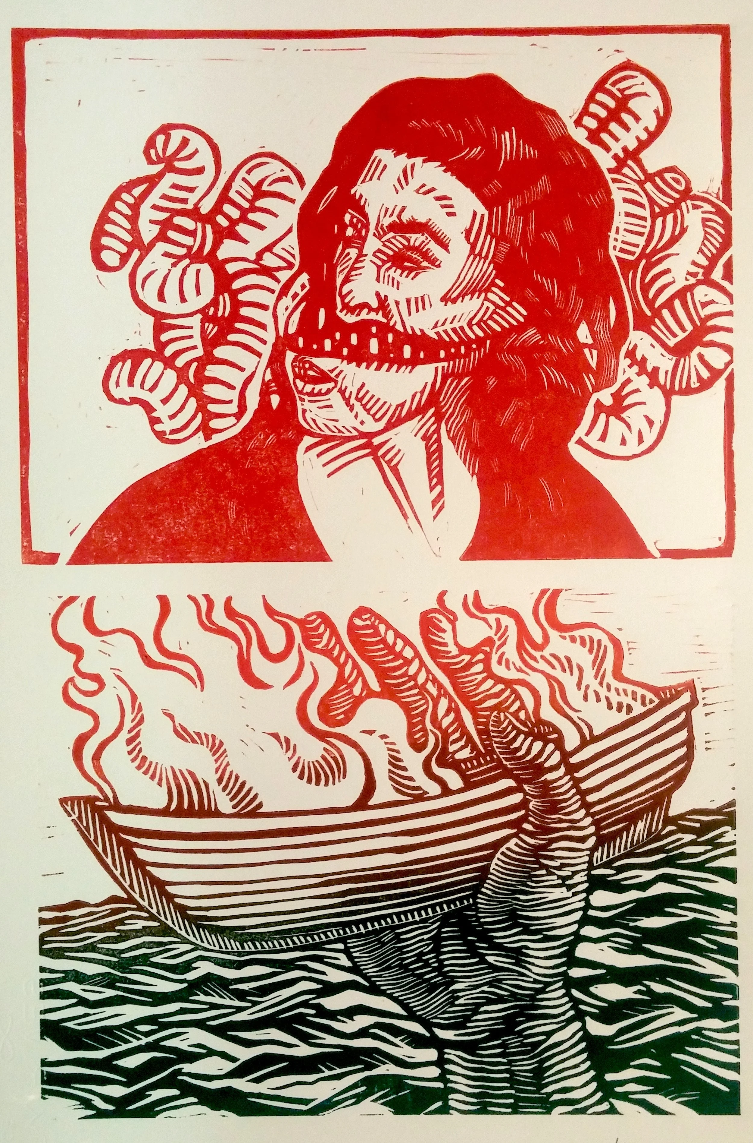 linoleum block print, 12x18"