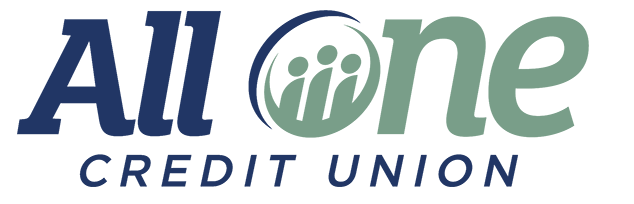All One Credit Union logo with stylized text and icon of three people inside a circle.